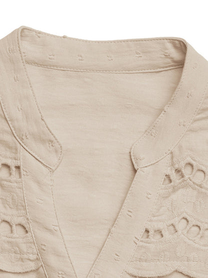 Lace stitching lotus leaf sleeve small stand collar shirt