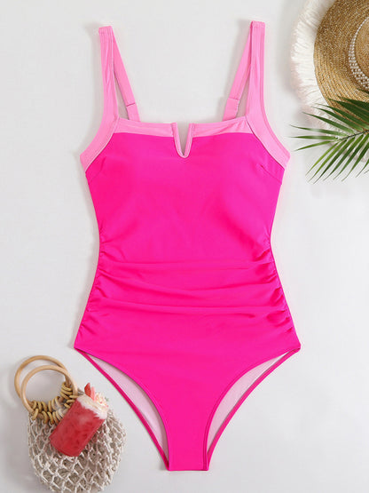 Women's Contrast Color One-Piece Swimsuit - High Elasticity