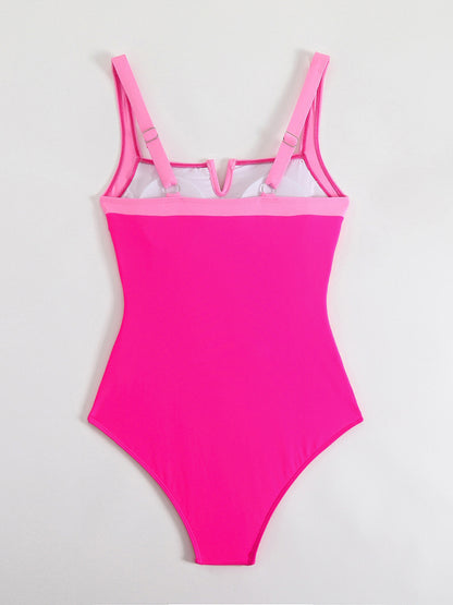 Women's Contrast Color One-Piece Swimsuit - High Elasticity