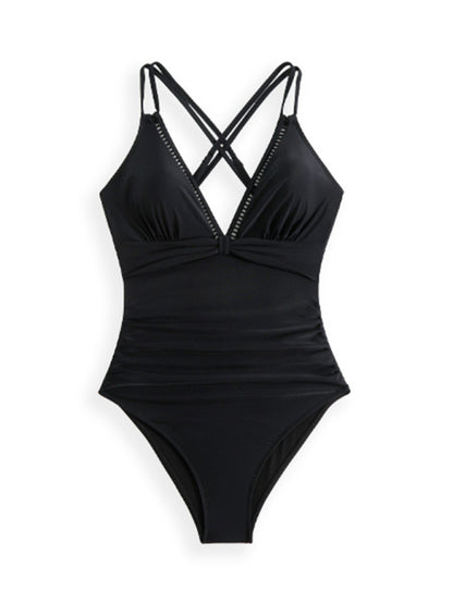 Modern solid color sling hollow one-piece swimsuit