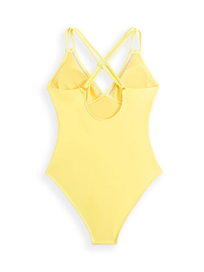 Modern solid color sling hollow one-piece swimsuit