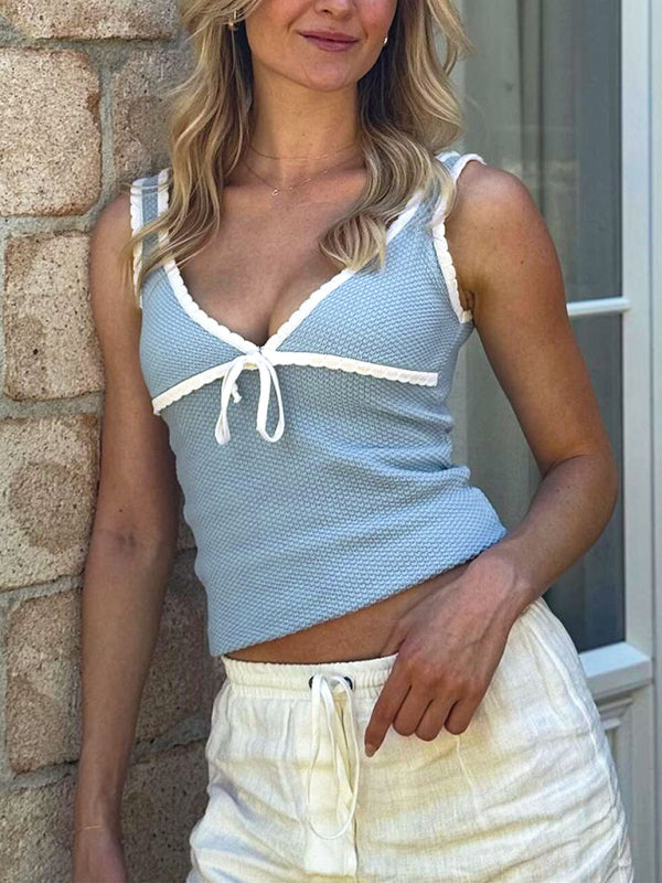 Sweet Bow Slim Fit Knit Camisole Clear blue