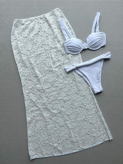 Lace skirt bikini three piece set