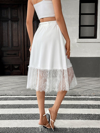 Elegant high waist lace A-line skirt