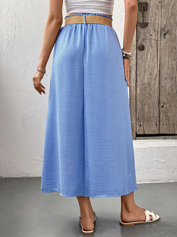 Women's Pocket Button Skirt (With Belt) Blue