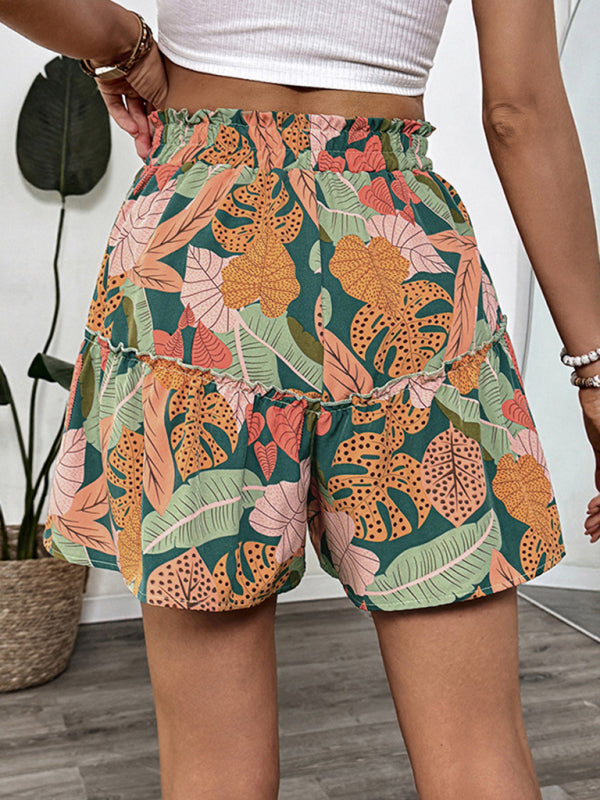 Tropical Resort Print Elastic Wide Leg Shorts