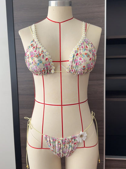Sexy Bikini Flower Elastic Rope Two-Piece Women's Swimsuit