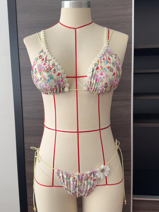 Sexy Bikini Flower Elastic Rope Two-Piece Women's Swimsuit