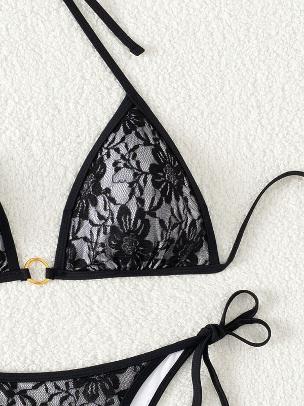 Black lace halter bikini