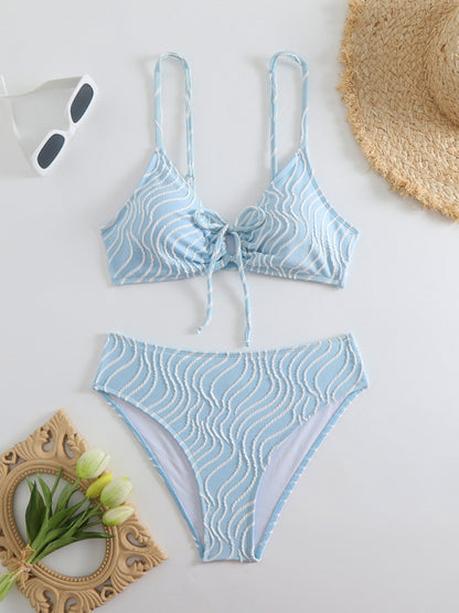 Stripe print bikini Clear blue