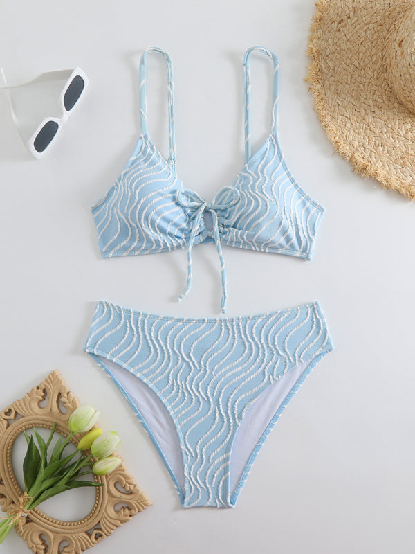 Stripe print bikini Clear blue