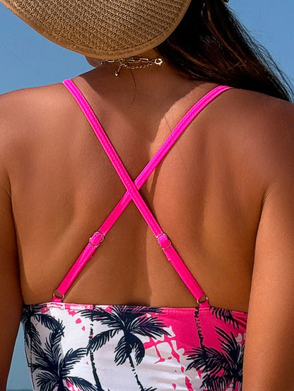 Women's High Waist One-Piece Swimsuit - Maple Leaf Print