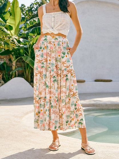 Modern coconut tree print bohemian holiday beach skirt