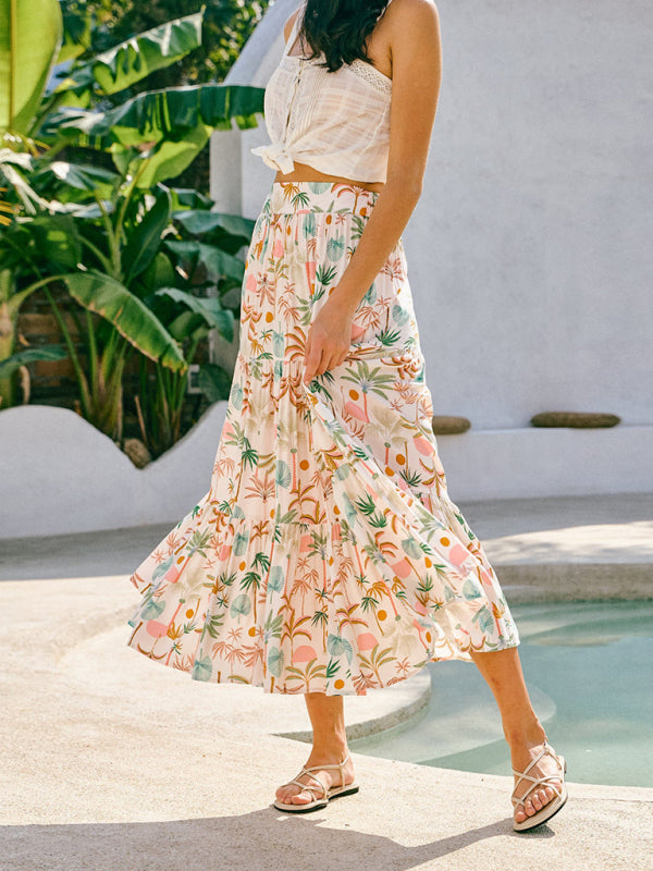 Modern coconut tree print bohemian holiday beach skirt