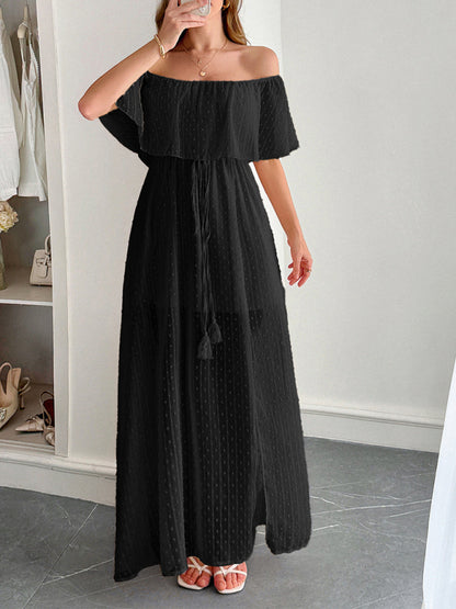 Elegant Strapless Waisted Short Sleeve Long Dress