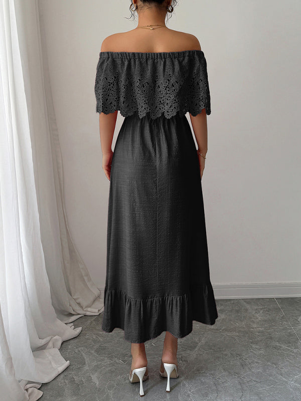 Elegant off-the-shoulder A-line maxi dress