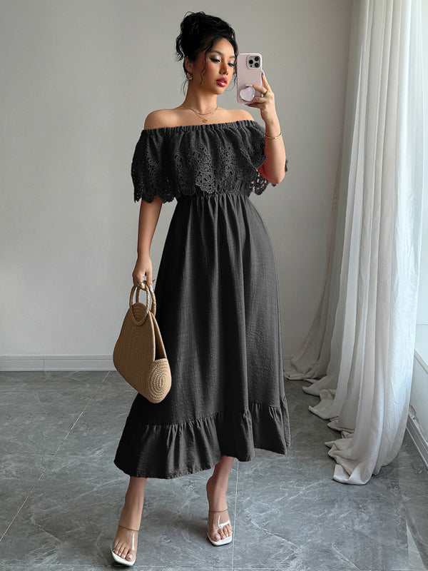 Elegant off-the-shoulder A-line maxi dress