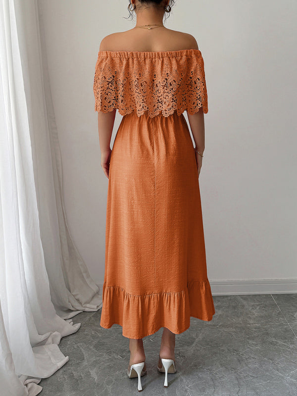 Elegant off-the-shoulder A-line maxi dress