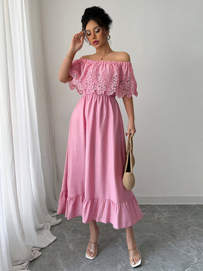 Elegant off-the-shoulder A-line maxi dress