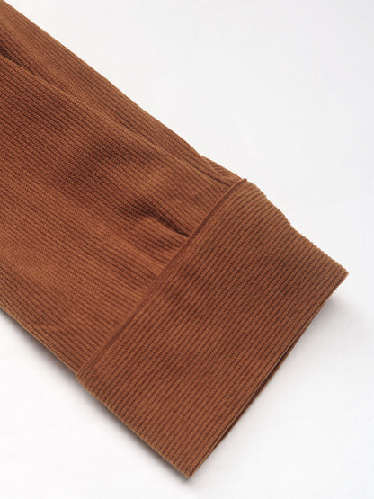 Lapel stitching lace long-sleeved shirt corduroy dress