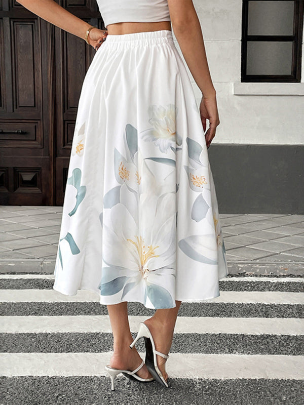 Floral Button Decorated Holiday Dress - Casual Printed Skirt Dress