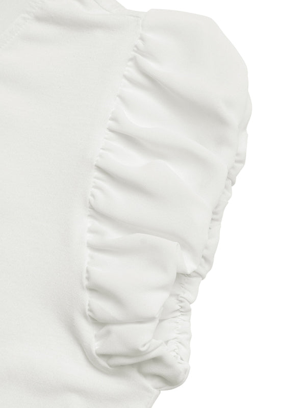 Casual Bowknot Round Neck Pullover Beaded Puff Sleeve T-shirt