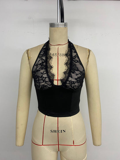 Hot Girl Party Sexy Slim Lace Holiday Halter Vest