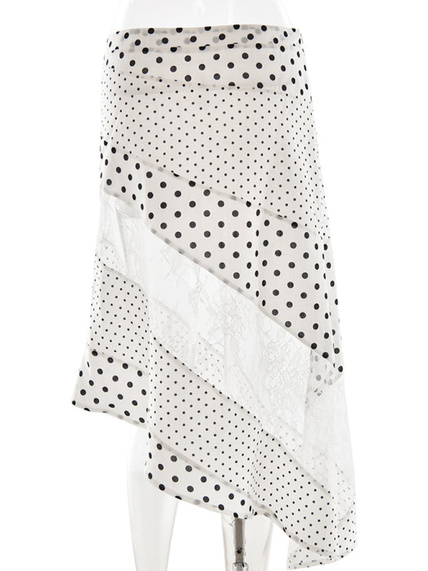 Polka Dot Lace Irregular Skirt - Stylish & Elegant