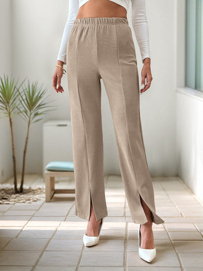 Modern solid color split straight trousers Khaki