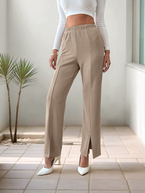 Modern solid color split straight trousers