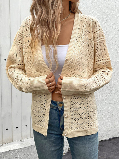 Hollow Knit Cardigan - Lightweight Short Sleeve Sweater Cracker khaki