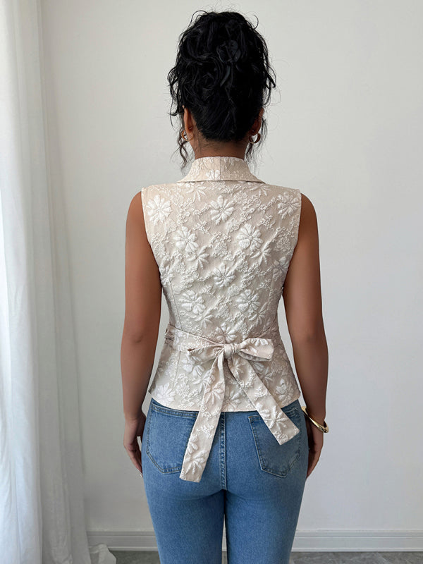 Deep V Drawstring Tank Top - Woven Polyester Spring Summer