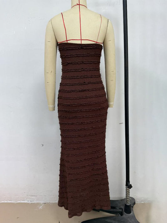 Sexy slim-fit tube top hip-hugging brown dress