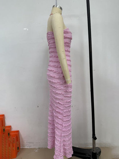 Sexy slim fit tube top hip pink dress