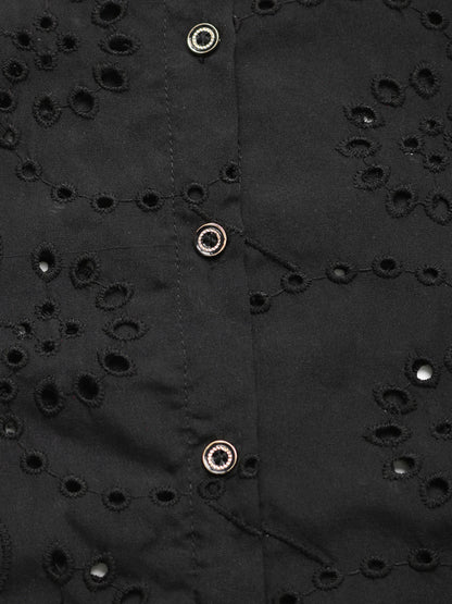 Lace Patchwork Shirt - Long Sleeve Solid Color Top