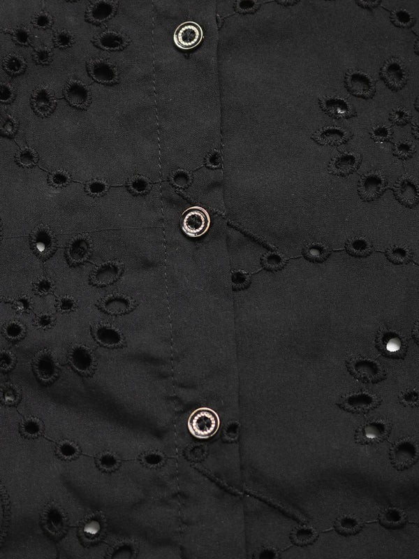 Lace Patchwork Shirt - Long Sleeve Solid Color Top