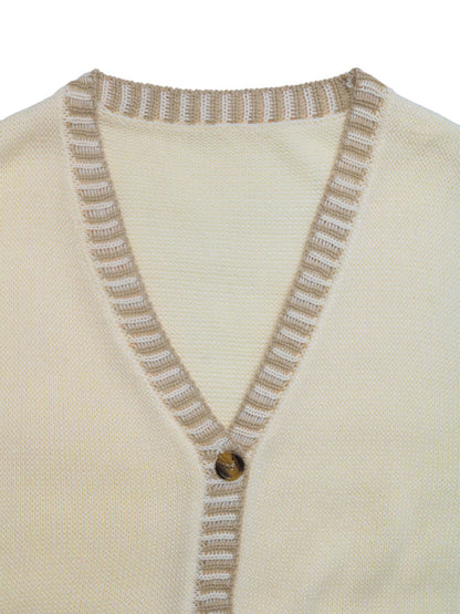 Contrast Color Sleeveless Cardigan Knitted Vest