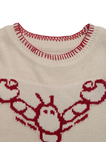 Contrast Animal Print Crewneck Sweater