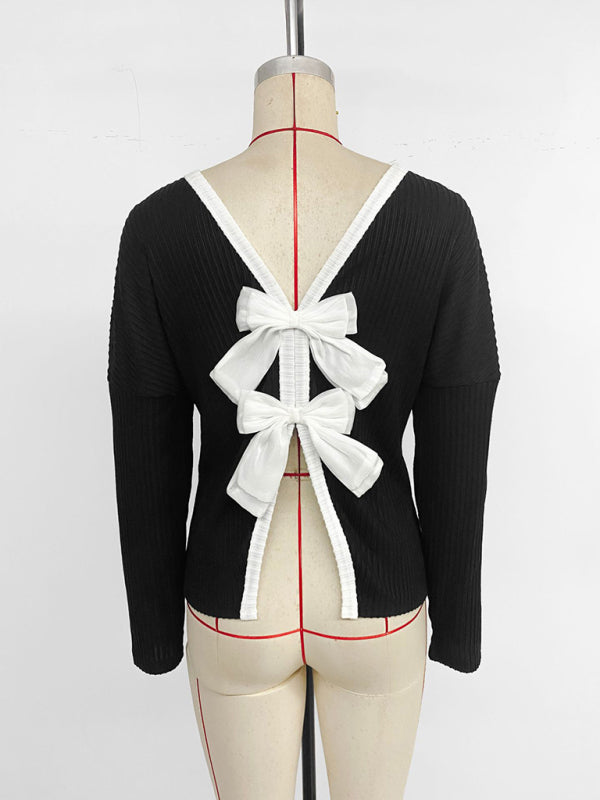 New Sexy Backless Bow Design T-shirt