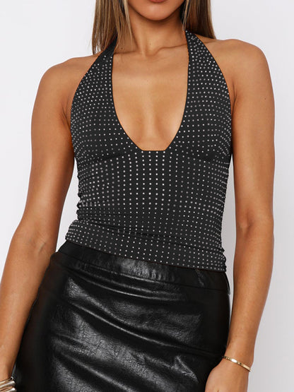 Y2K Sexy Deep V Hot Girl Vest Black