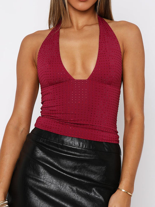 Y2K Sexy Deep V Hot Girl Vest Wine Red