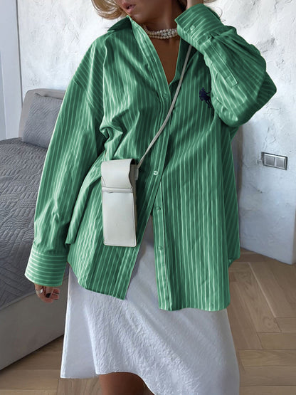 Holiday Button Stripe Long Sleeve Shirt Green