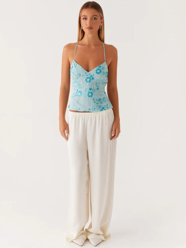 Embroidered Sequined Vest Sexy Hot Girls Suspender Top