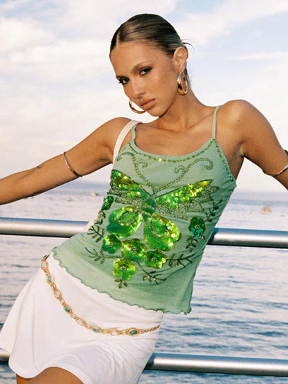 Sequin Embroidered Camisole Sexy Hottie Top