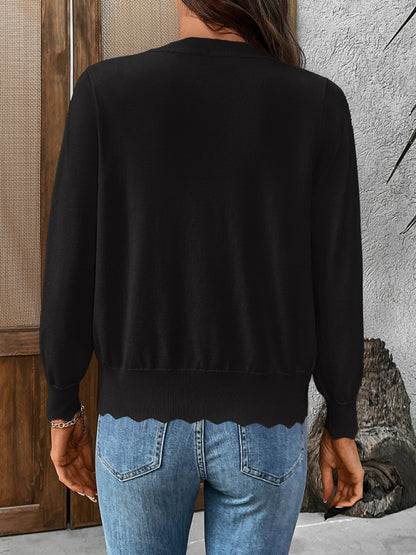 New V-neck long-sleeved knitted cardigan solid color jacket