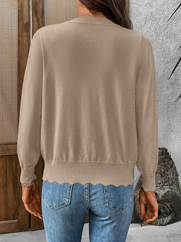 New V-neck long-sleeved knitted cardigan solid color jacket