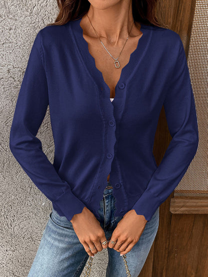 New V-neck long-sleeved knitted cardigan solid color jacket