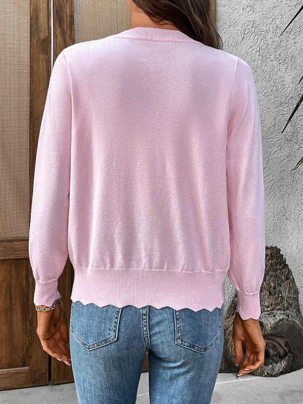 New V-neck long-sleeved knitted cardigan solid color jacket