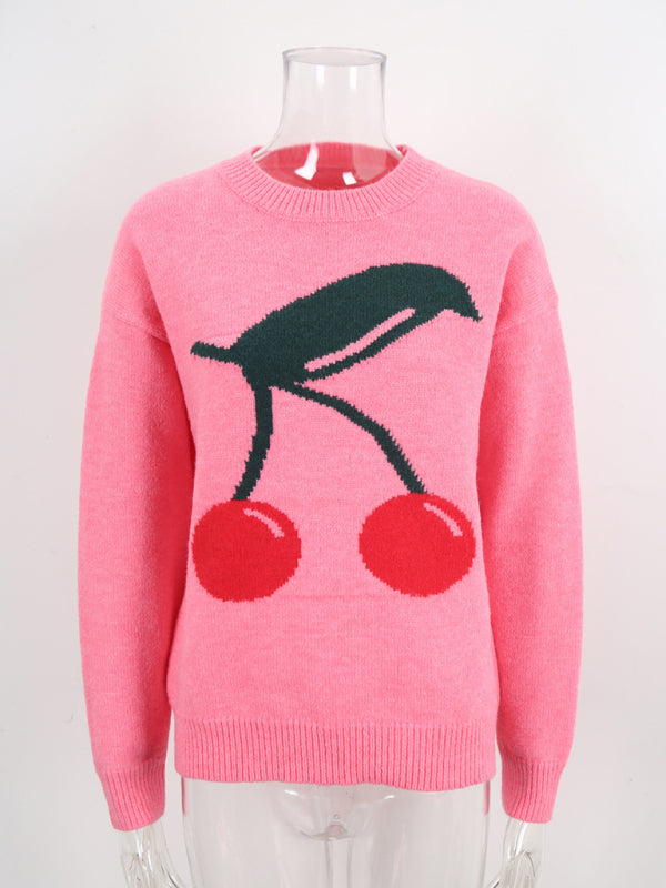 Cute Cherry Valentine's Day Sweater Casual Pullover