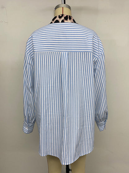 Casual holiday print striped patchwork shirt